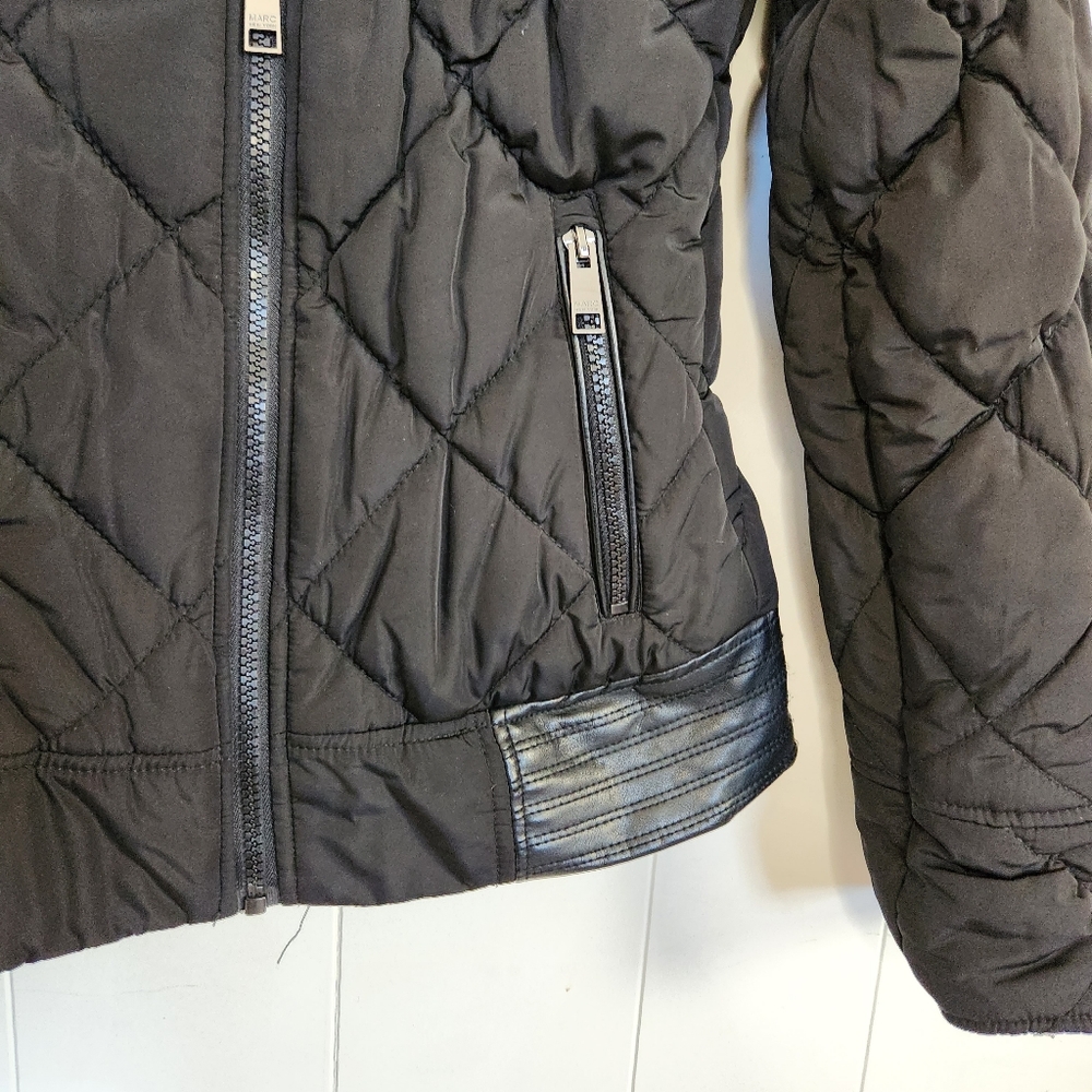 Marc New York Zip Up Moto Winter Jacket Vest Short Puffer Minimalist Coat Black - Picture 5 of 14